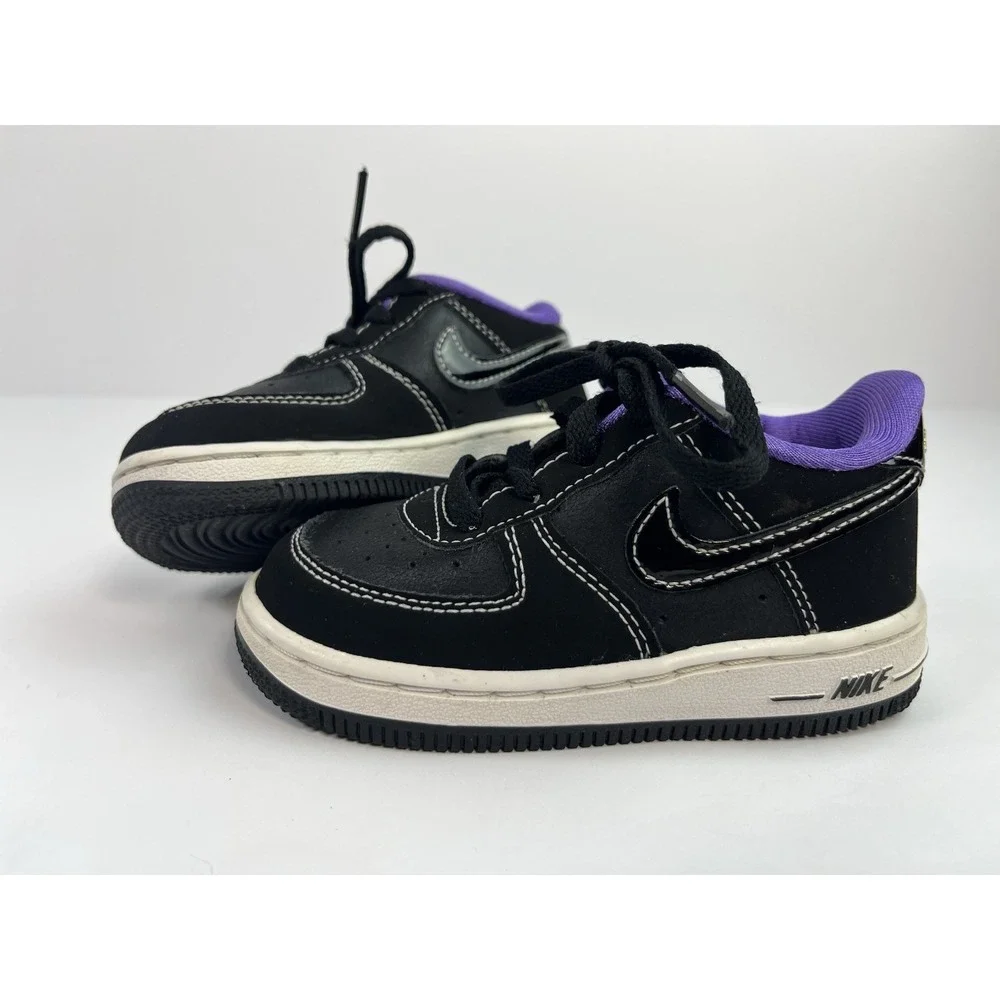 Nike Air Force 1 LV8 'Cracked Black White' Toddler Size 7C Shoes DQ0550-001